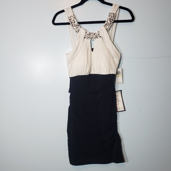 City Studio Black & White Colorblock Beaded Prom Dress Sexy Womens Size M - Picture 1 of 5